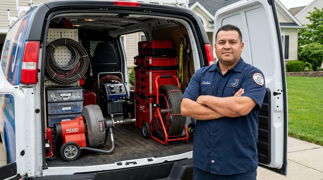 Professional drain cleaning equipment and Johns Plumbing LLC plumber in Dracut