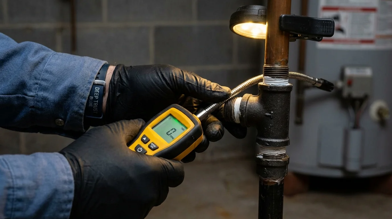 Gas leak detection with electronic sniffer by Johns Plumbing LLC in Dracut